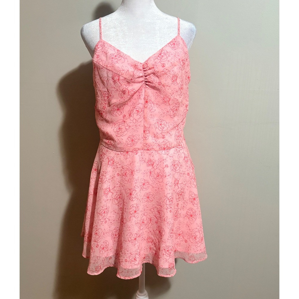 Urban Outfitters Over the Horizon Mini Dress M Pink Floral Chiffon Fit and Flare